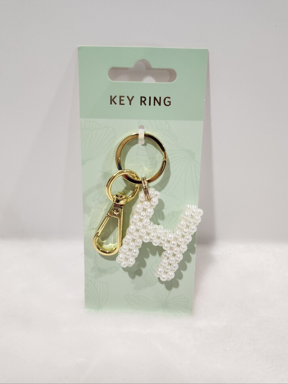 Initial Letter H White Knitted Woven 3D Beaded Pearl Gold Keychain Bag Charm NWT